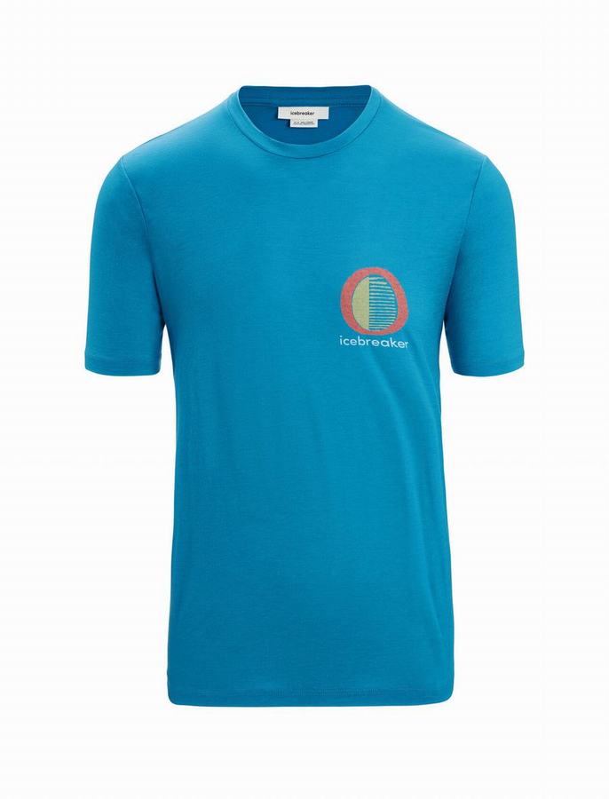 Camiseta Icebreaker Merino Tech Lite II Corta Sleeve Spring Glow Hombre Azules | SSY8956YL