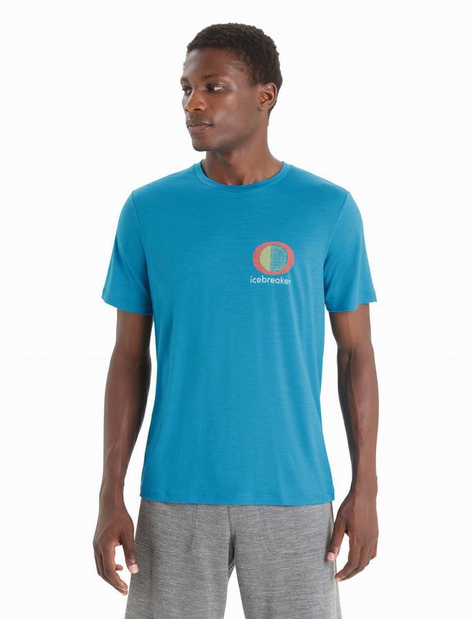 Camiseta Icebreaker Merino Tech Lite II Corta Sleeve Spring Glow Hombre Azules | SSY8956YL