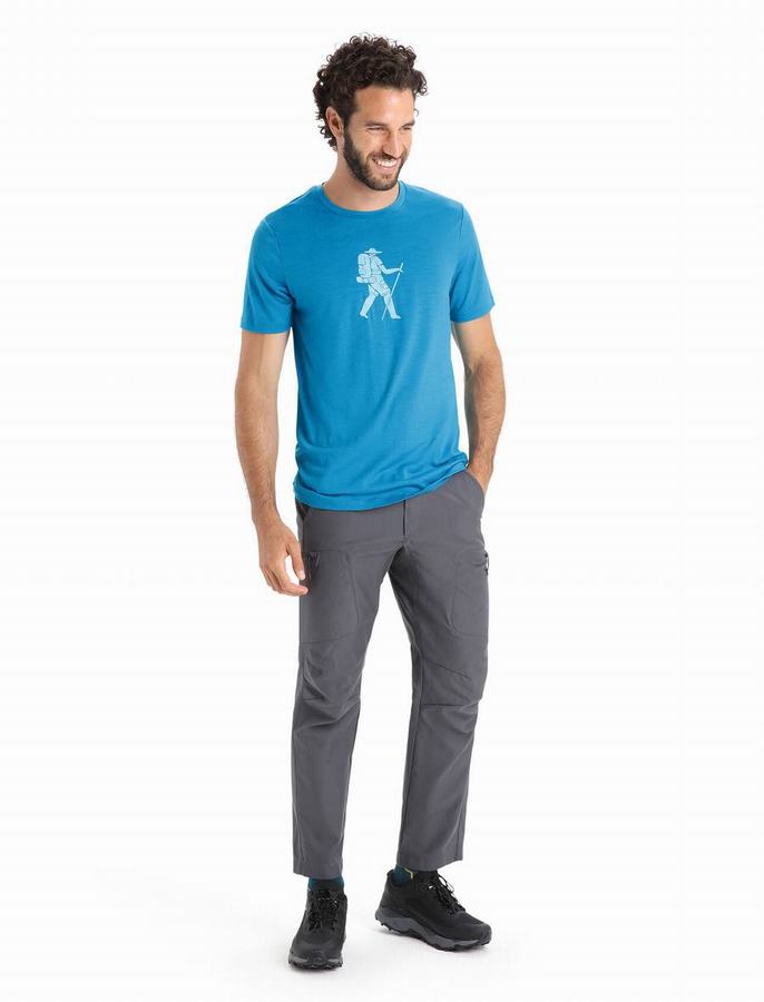 Camiseta Icebreaker Merino Tech Lite II Corta Sleeve Trail Hiker Hombre Azules | TPZ7640AT