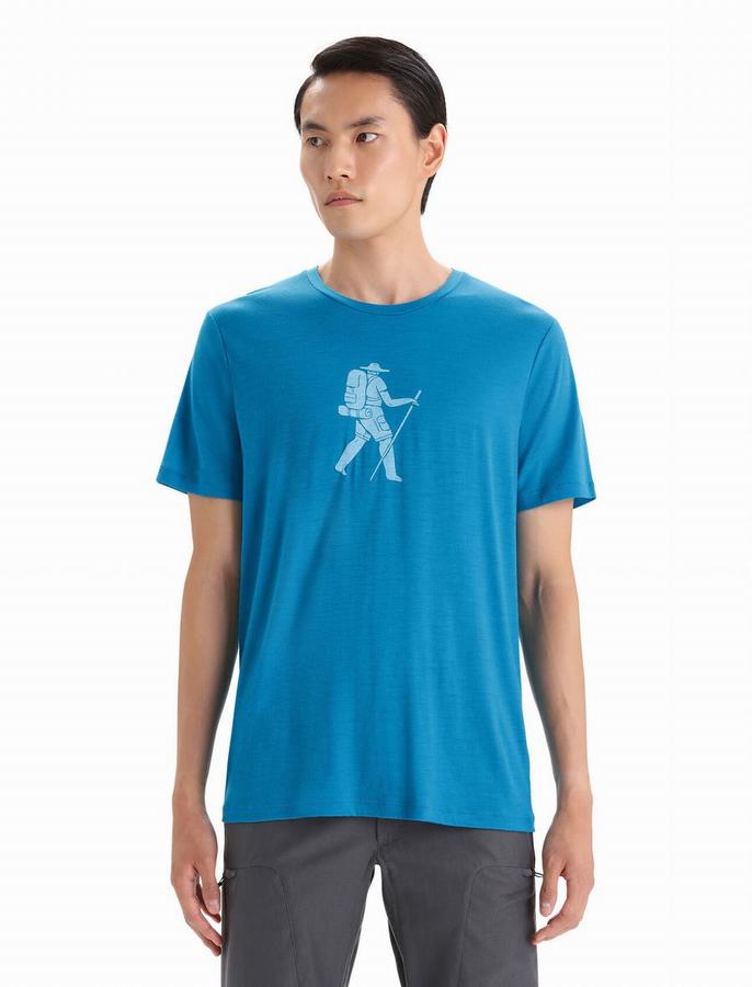 Camiseta Icebreaker Merino Tech Lite II Corta Sleeve Trail Hiker Hombre Azules | TPZ7640AT