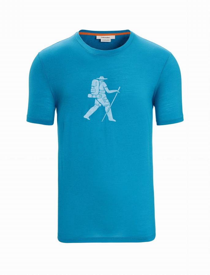 Camiseta Icebreaker Merino Tech Lite II Corta Sleeve Trail Hiker Hombre Azules | TPZ7640AT