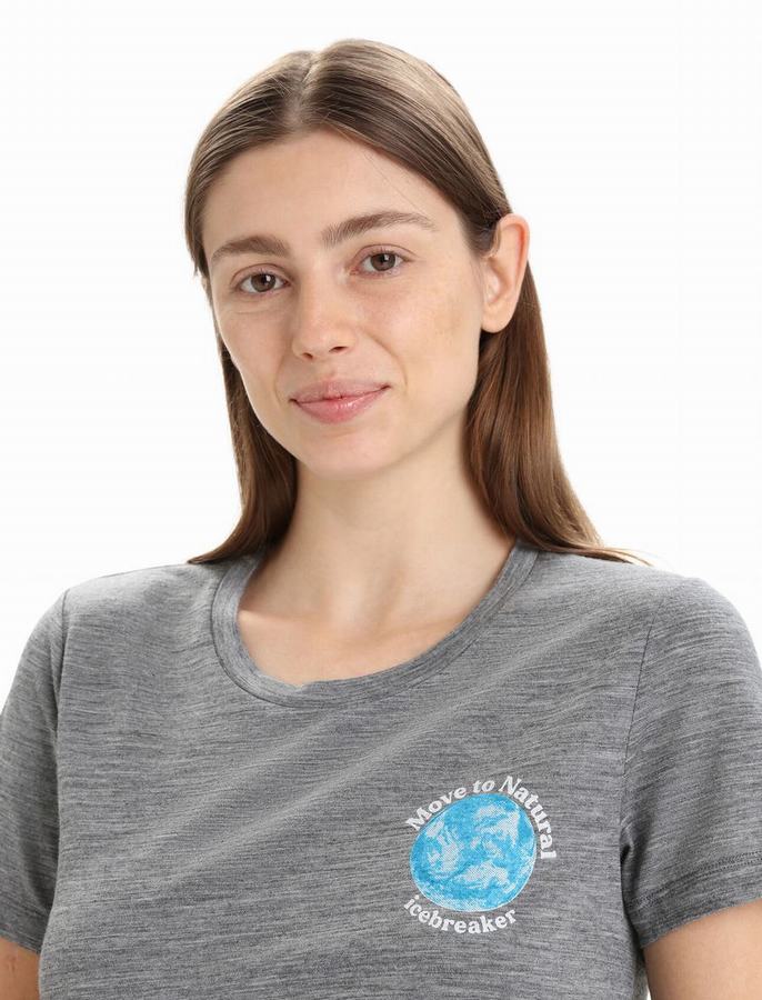 Camiseta Icebreaker Merino Tech Lite II Corta Sleeve Earth Mujer Grises | UXR623ZK