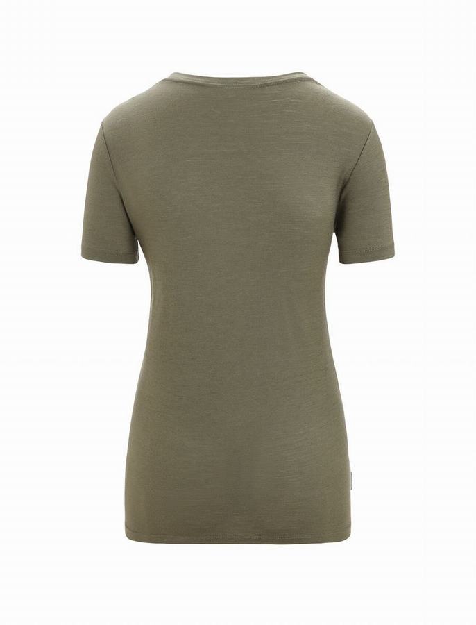 Camiseta Icebreaker Merino Tech Lite II Corta Sleeve Scoop Reflection Lines Mujer Verde Oliva | VZR7192KG