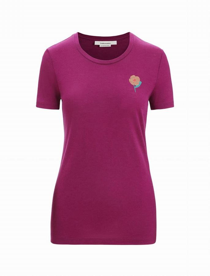 Camiseta Icebreaker Merino Tech Lite II Corta Sleeve Springtime Flowers Mujer Morados Oscuro | WAB9226XL