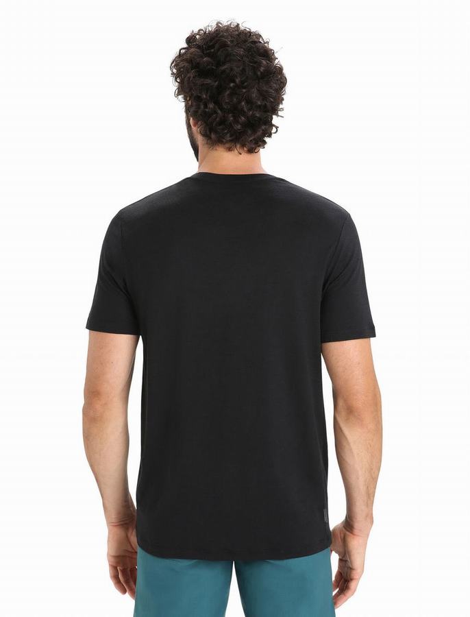 Camiseta Icebreaker Merino Tech Lite II Corta Sleeve Trailhead Hombre Negros | XVC271IH