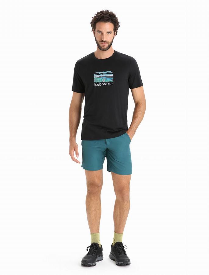 Camiseta Icebreaker Merino Tech Lite II Corta Sleeve Trailhead Hombre Negros | XVC271IH