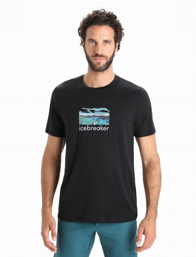 Camiseta Icebreaker Merino Tech Lite II Corta Sleeve Trailhead Hombre Negros | XVC271IH