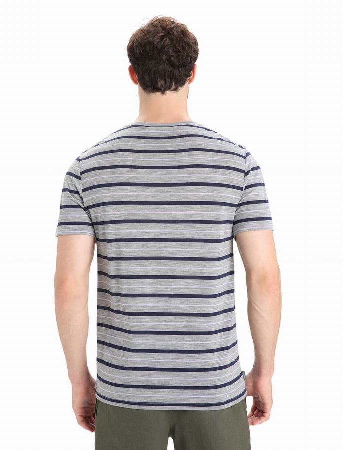 Camiseta Icebreaker Merino Wave Corta Sleeve Stripe Hombre Multicolor | NZS7819ZV