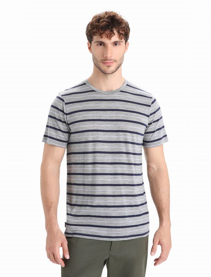 Camiseta Icebreaker Merino Wave Corta Sleeve Stripe Hombre Multicolor | NZS7819ZV