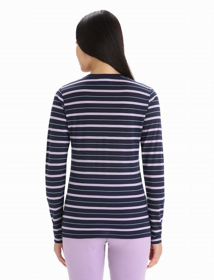 Camiseta Icebreaker Merino Wave Long Sleeve Stripe Mujer Multicolor | PXZ6676AC