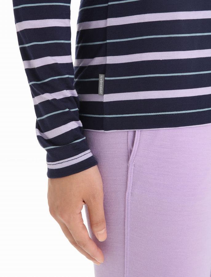 Camiseta Icebreaker Merino Wave Long Sleeve Stripe Mujer Multicolor | PXZ6676AC