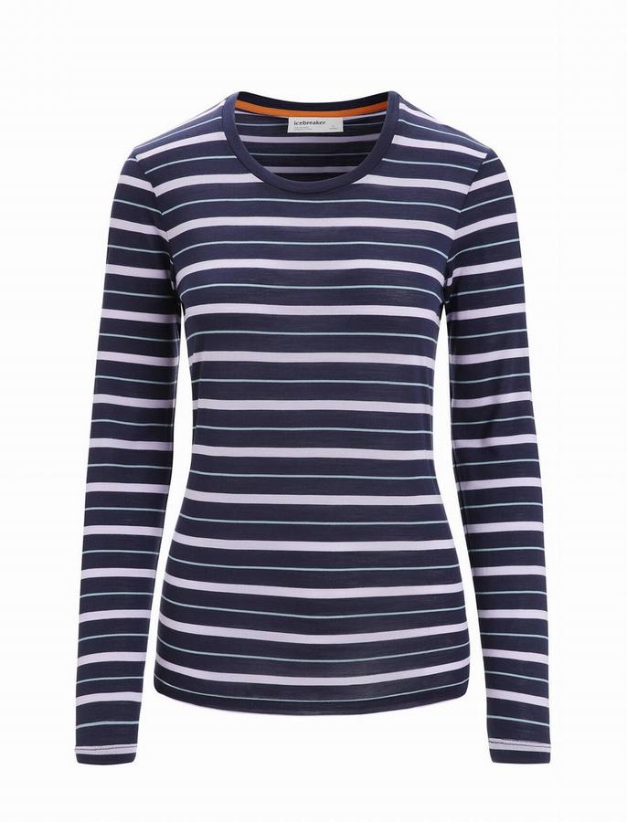 Camiseta Icebreaker Merino Wave Long Sleeve Stripe Mujer Multicolor | PXZ6676AC