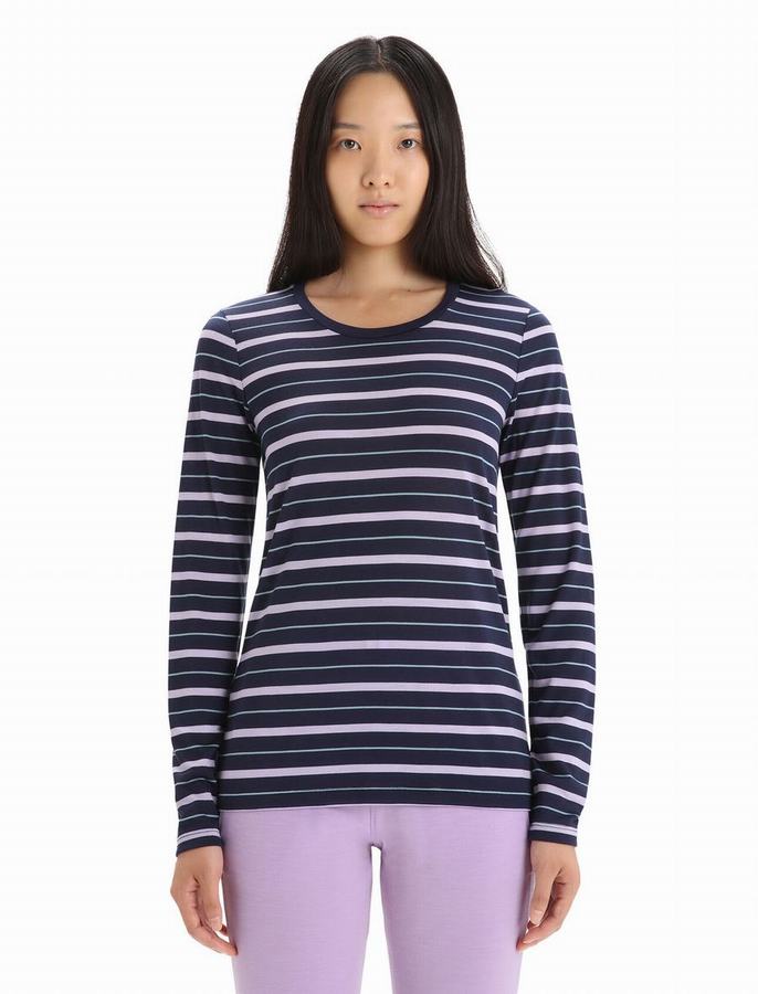 Camiseta Icebreaker Merino Wave Long Sleeve Stripe Mujer Multicolor | PXZ6676AC