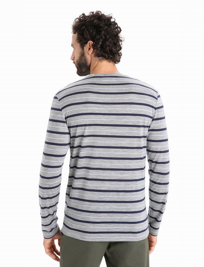 Camiseta Icebreaker Merino Wave Long Sleeve Stripe Hombre Multicolor | TJO6653NV