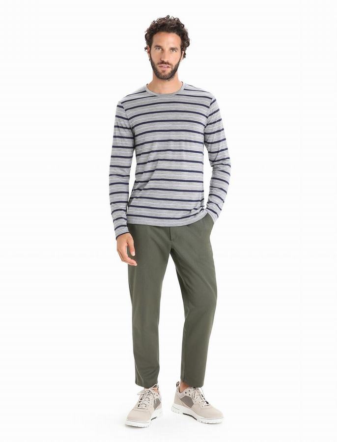 Camiseta Icebreaker Merino Wave Long Sleeve Stripe Hombre Multicolor | TJO6653NV