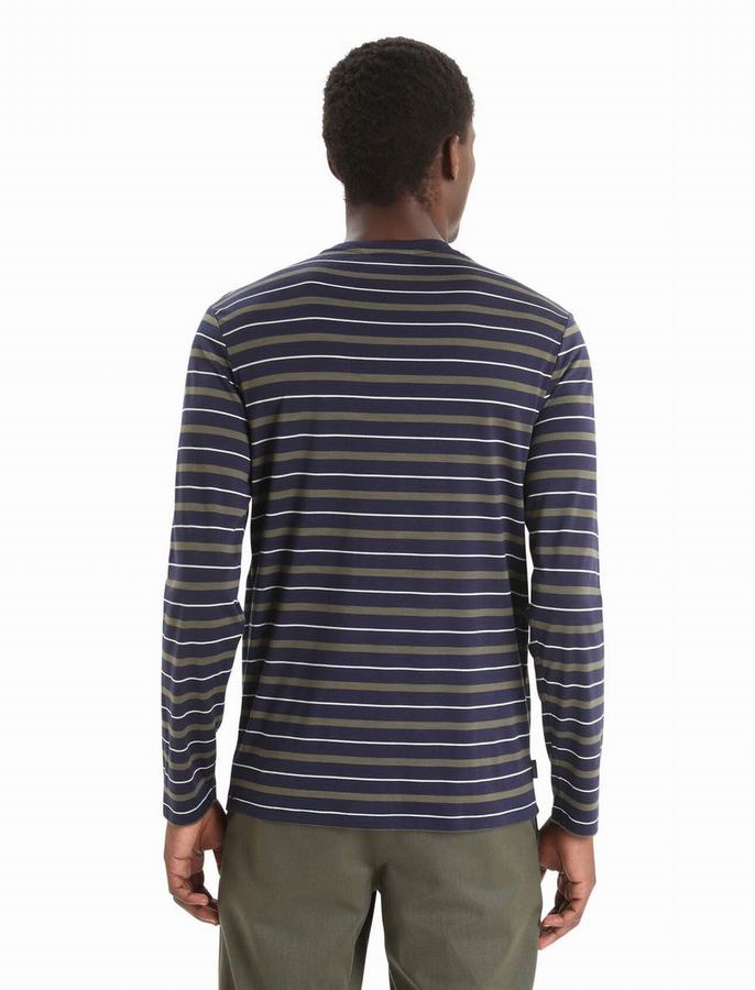 Camiseta Icebreaker Merino Wave Long Sleeve Stripe Hombre Multicolor | ULW4951EL