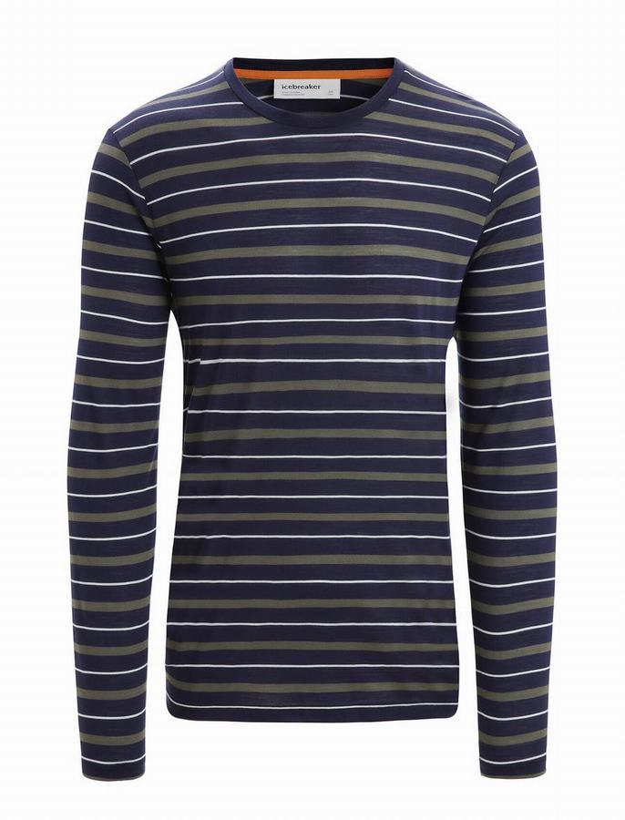 Camiseta Icebreaker Merino Wave Long Sleeve Stripe Hombre Multicolor | ULW4951EL