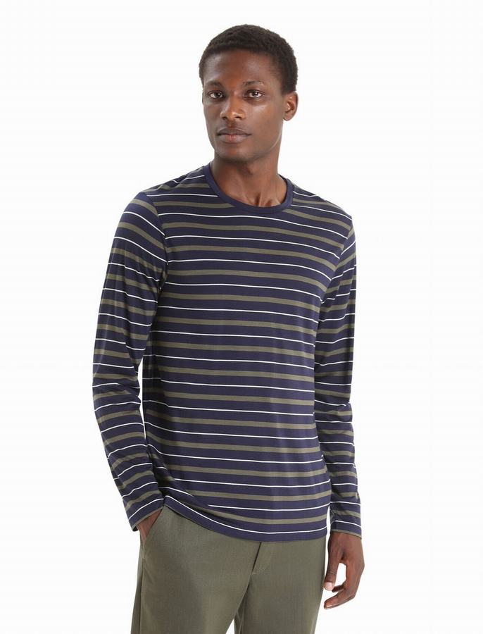 Camiseta Icebreaker Merino Wave Long Sleeve Stripe Hombre Multicolor | ULW4951EL