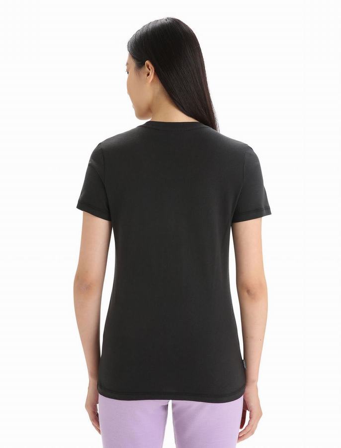 Camiseta Icebreaker Tencel Algodon Corta Sleeve Natural Mujer Negros | GAZ2073WS