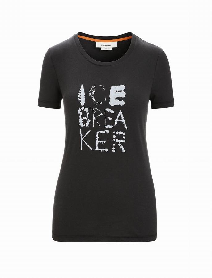 Camiseta Icebreaker Tencel Algodon Corta Sleeve Natural Mujer Negros | GAZ2073WS