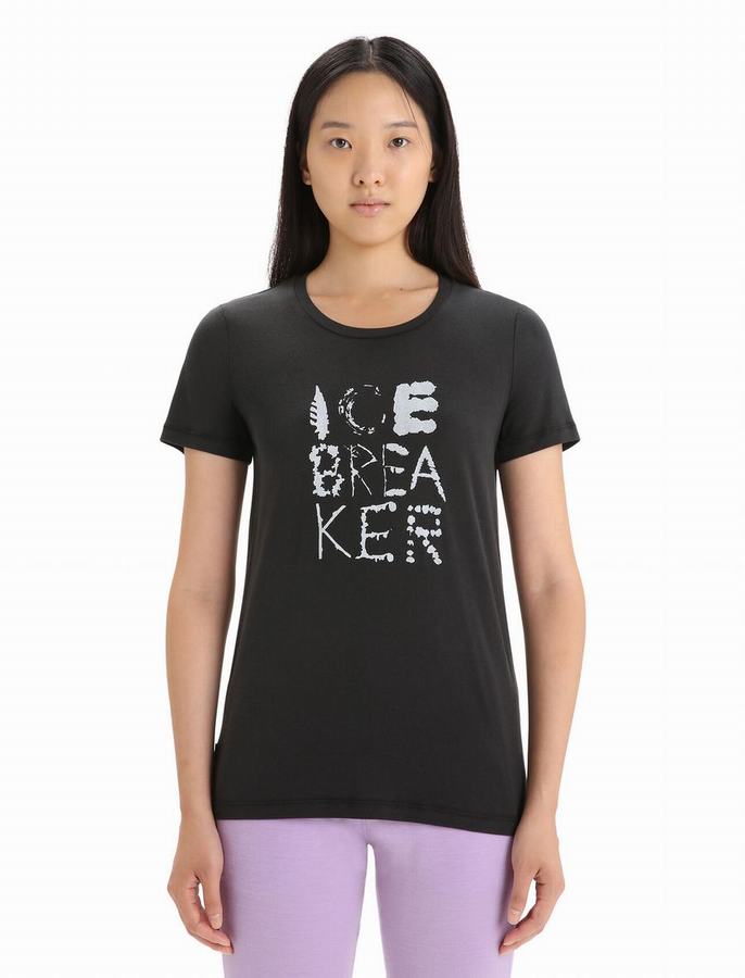 Camiseta Icebreaker Tencel Algodon Corta Sleeve Natural Mujer Negros | GAZ2073WS