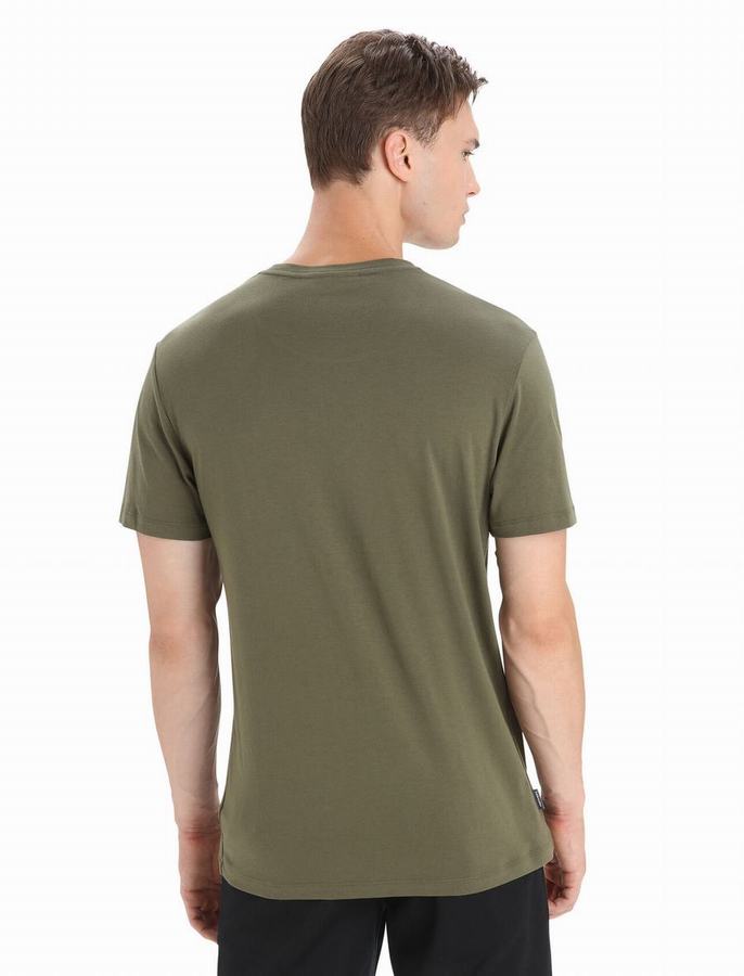 Camiseta Icebreaker Tencel™ Algodon Corta Sleeve Natural Logo Hombre Verde Oliva | AEY9447CF