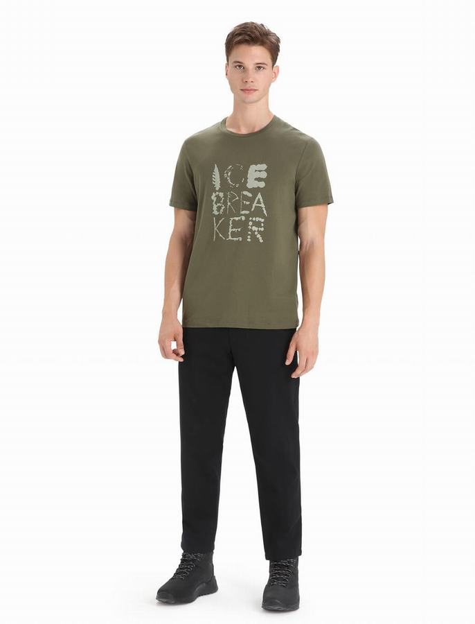 Camiseta Icebreaker Tencel™ Algodon Corta Sleeve Natural Logo Hombre Verde Oliva | AEY9447CF