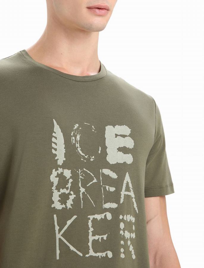 Camiseta Icebreaker Tencel™ Algodon Corta Sleeve Natural Logo Hombre Verde Oliva | AEY9447CF