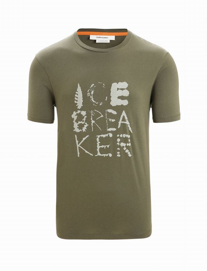 Camiseta Icebreaker Tencel™ Algodon Corta Sleeve Natural Logo Hombre Verde Oliva | AEY9447CF