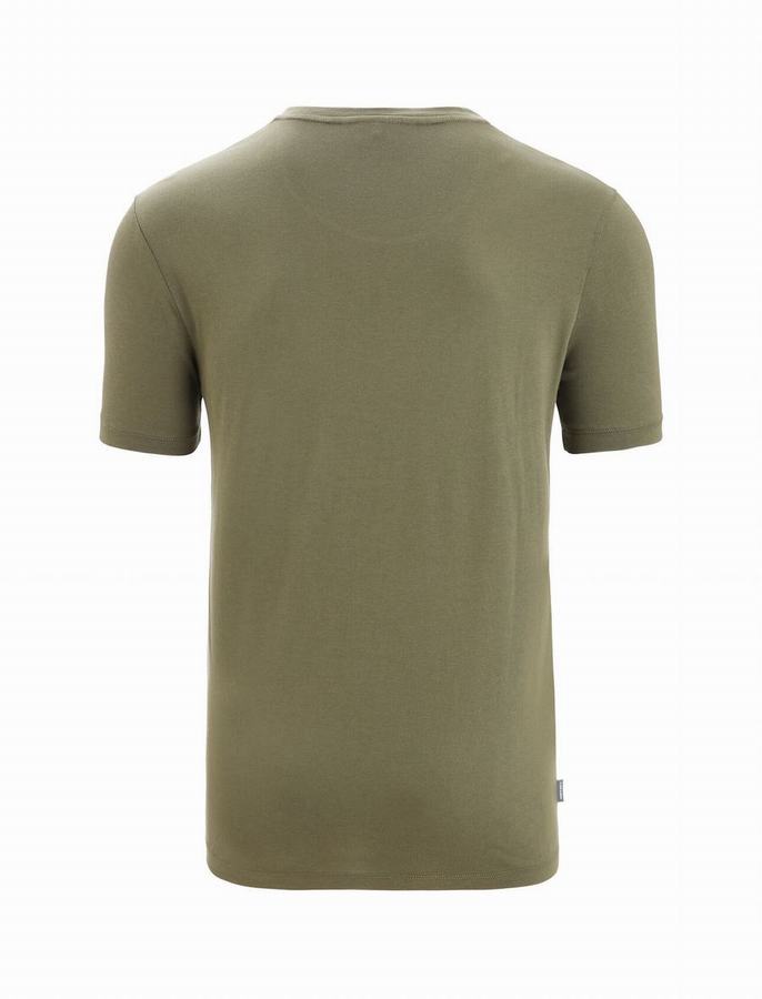 Camiseta Icebreaker Tencel™ Algodon Corta Sleeve Natural Logo Hombre Verde Oliva | AEY9447CF