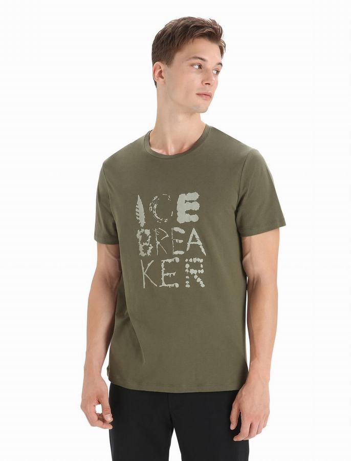 Camiseta Icebreaker Tencel™ Algodon Corta Sleeve Natural Logo Hombre Verde Oliva | AEY9447CF