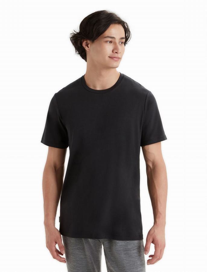 Camiseta Icebreaker Tencel™ Algodon Corta Sleeve Hombre Negros | HRE335JQ