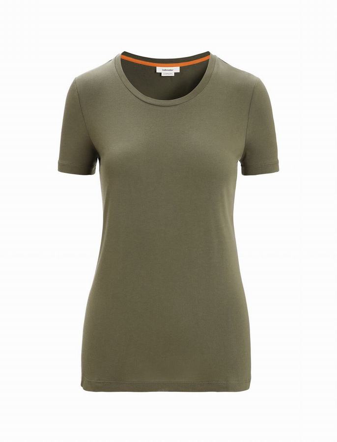 Camiseta Icebreaker Tencel™ Algodon Corta Sleeve Mujer Verde Oliva | QCN1392XK