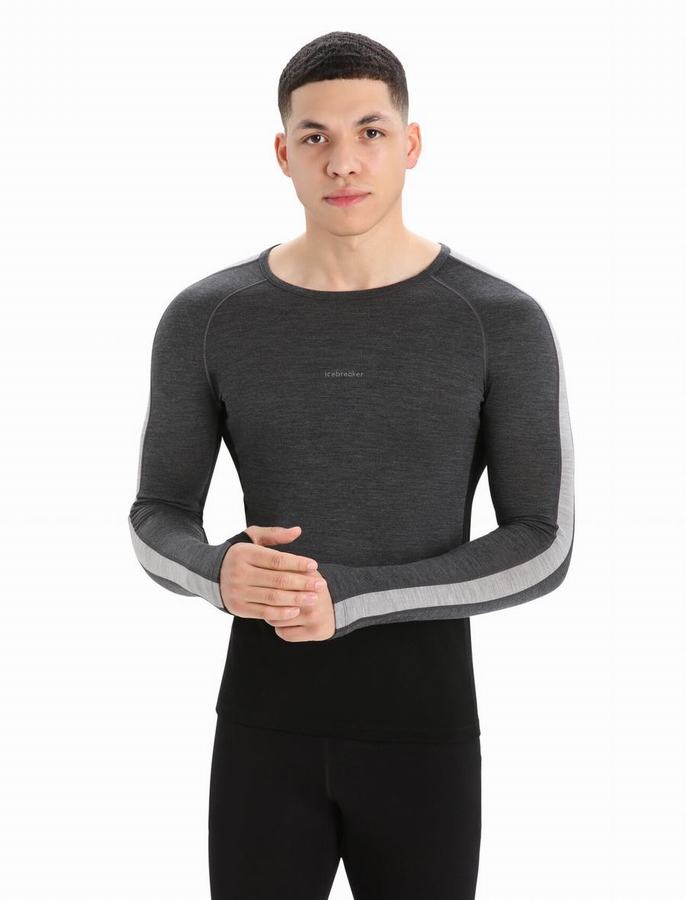 Capas Base Icebreaker 200 ZoneKnit™ Merino Long Sleeve Crewe Termica Hombre Grises Negros | AJY496JJ