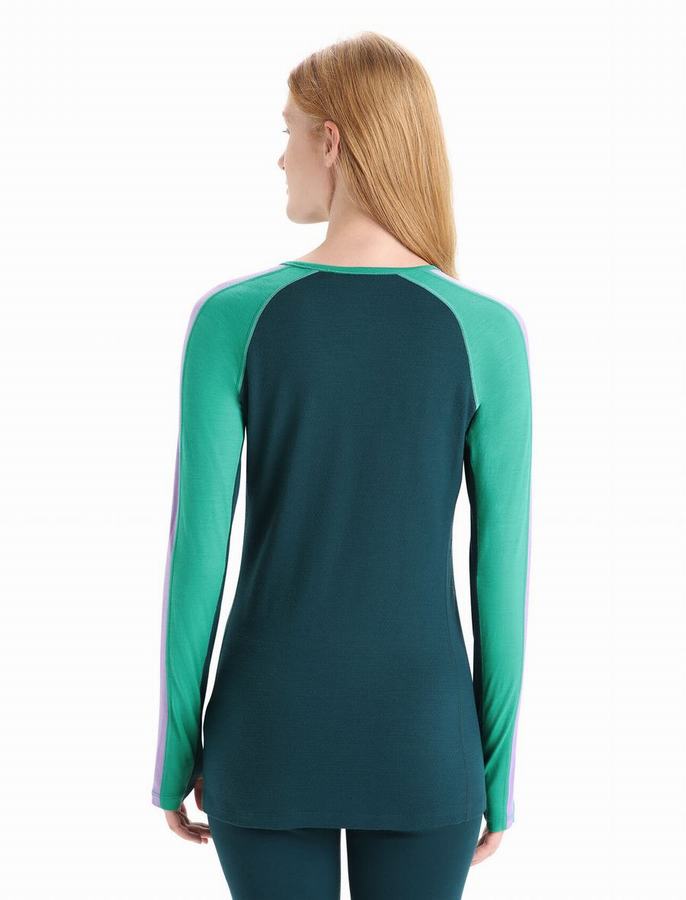 Capas Base Icebreaker 200 ZoneKnit™ Merino Long Sleeve Crewe Termica Mujer Verdes Azules | IYN6581JG