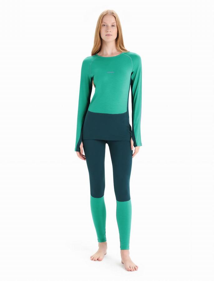 Capas Base Icebreaker 200 ZoneKnit™ Merino Long Sleeve Crewe Termica Mujer Verdes Azules | IYN6581JG