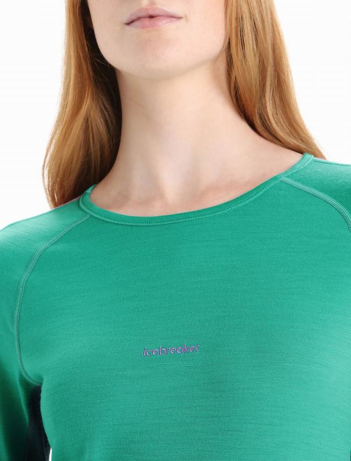 Capas Base Icebreaker 200 ZoneKnit™ Merino Long Sleeve Crewe Termica Mujer Verdes Azules | IYN6581JG