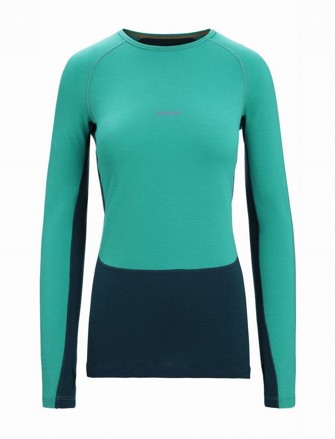 Capas Base Icebreaker 200 ZoneKnit™ Merino Long Sleeve Crewe Termica Mujer Verdes Azules | IYN6581JG