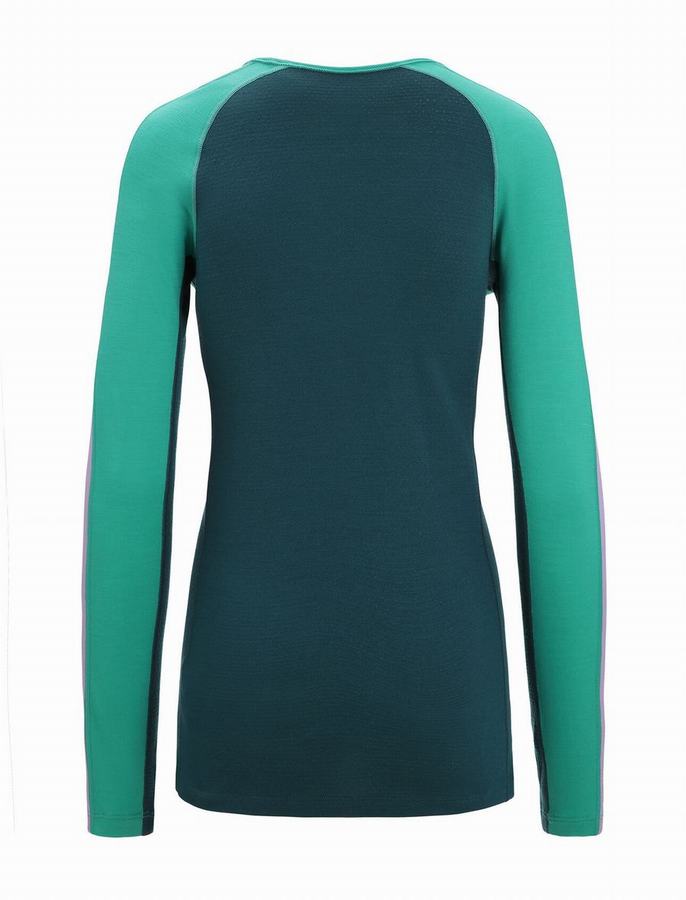 Capas Base Icebreaker 200 ZoneKnit™ Merino Long Sleeve Crewe Termica Mujer Verdes Azules | IYN6581JG