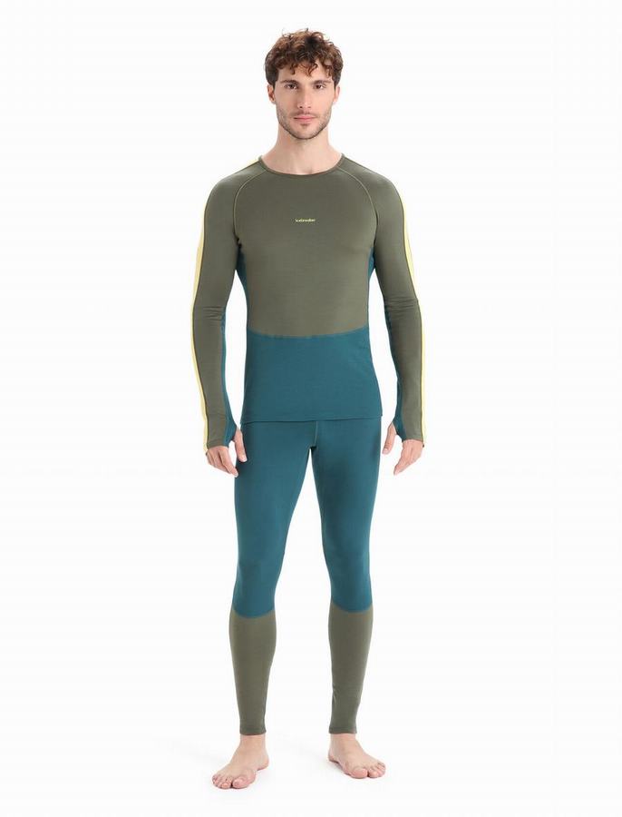 Capas Base Icebreaker 200 ZoneKnit™ Merino Long Sleeve Crewe Termica Hombre Verde Oliva Verdes | JHC6049OL