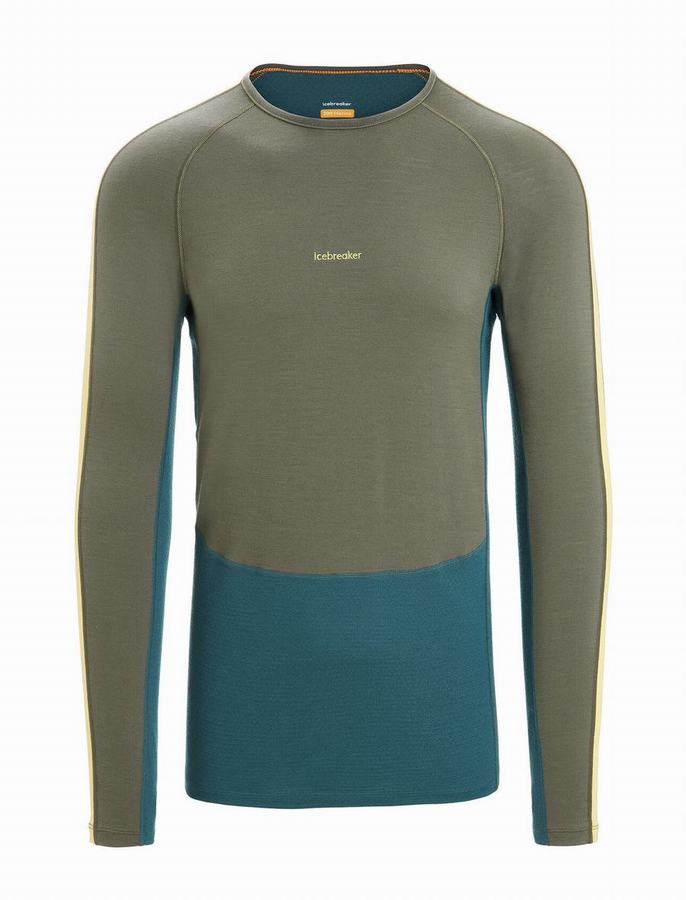 Capas Base Icebreaker 200 ZoneKnit™ Merino Long Sleeve Crewe Termica Hombre Verde Oliva Verdes | JHC6049OL