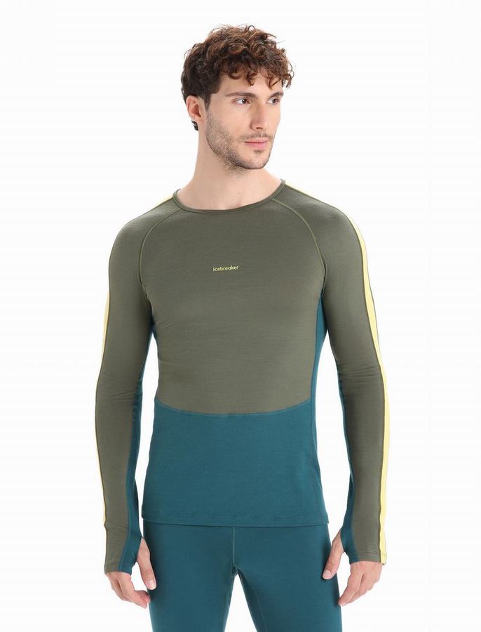 Capas Base Icebreaker 200 ZoneKnit™ Merino Long Sleeve Crewe Termica Hombre Verde Oliva Verdes | JHC6049OL