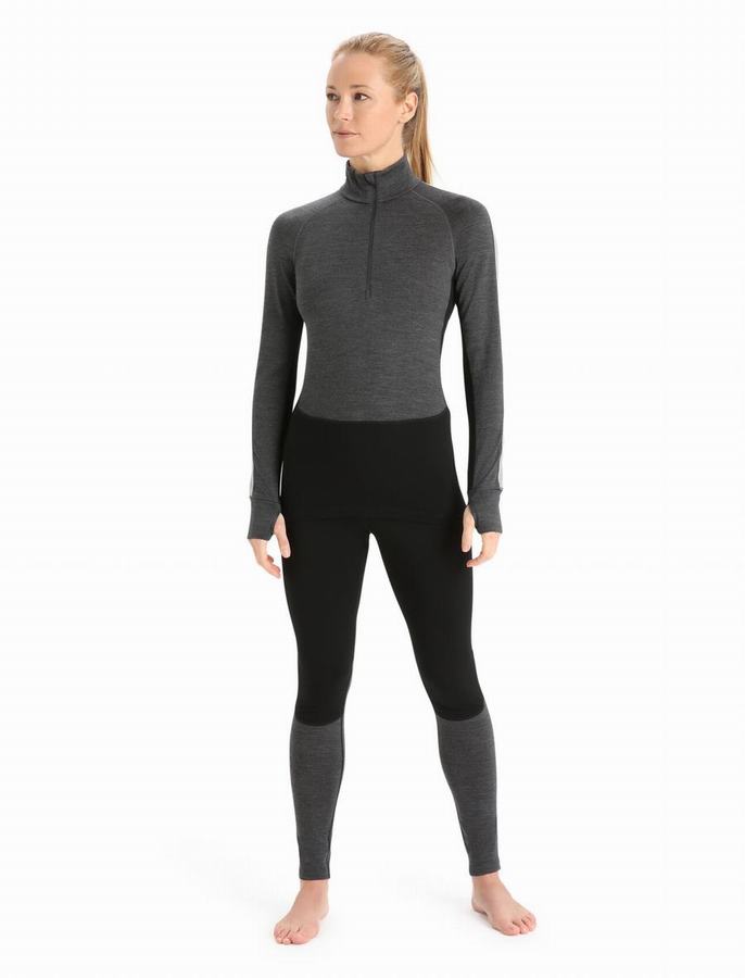 Capas Base Icebreaker 260 ZoneKnit™ Merino Long Sleeve Half Zip Termica Mujer Grises Negros | ETX3584GU