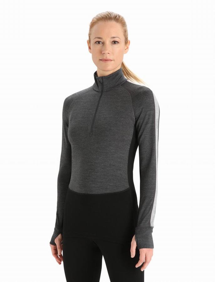 Capas Base Icebreaker 260 ZoneKnit™ Merino Long Sleeve Half Zip Termica Mujer Grises Negros | ETX3584GU