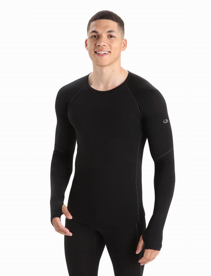 Capas Base Icebreaker BodyfitZone™ Merino 150 Zone Long Sleeve Crewe Termica Hombre Negros | DVO885RU