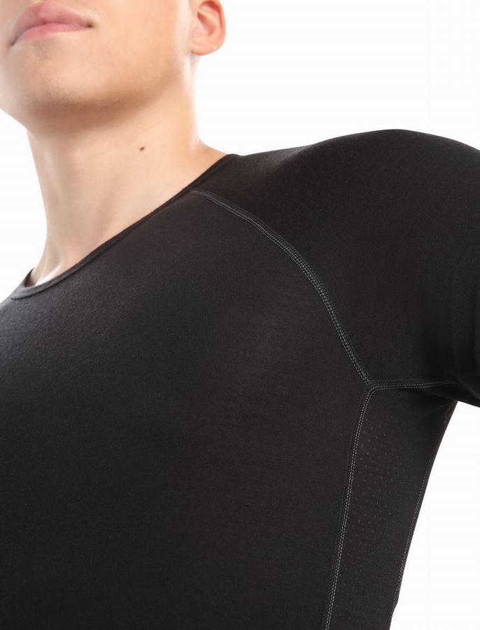 Capas Base Icebreaker BodyfitZone™ Merino 150 Zone Corta Sleeve Crewe Termica Hombre Negros | KNL4649VD