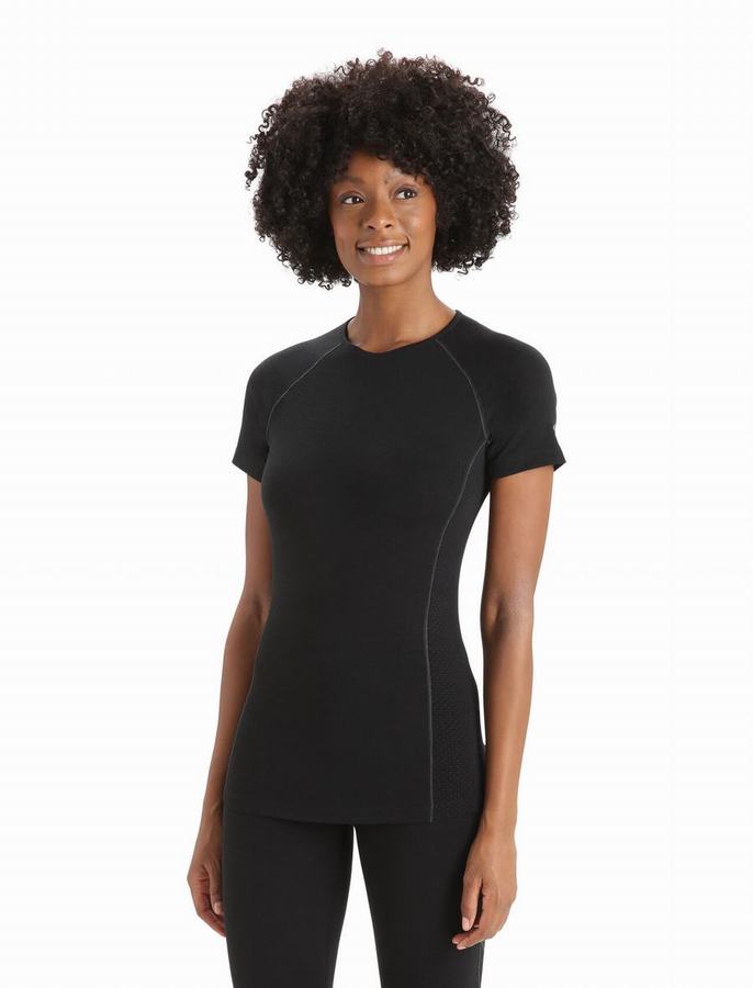 Capas Base Icebreaker BodyfitZone™ Merino 150 Zone Corta Sleeve Crewe Termica Mujer Negros | UVZ4481IU