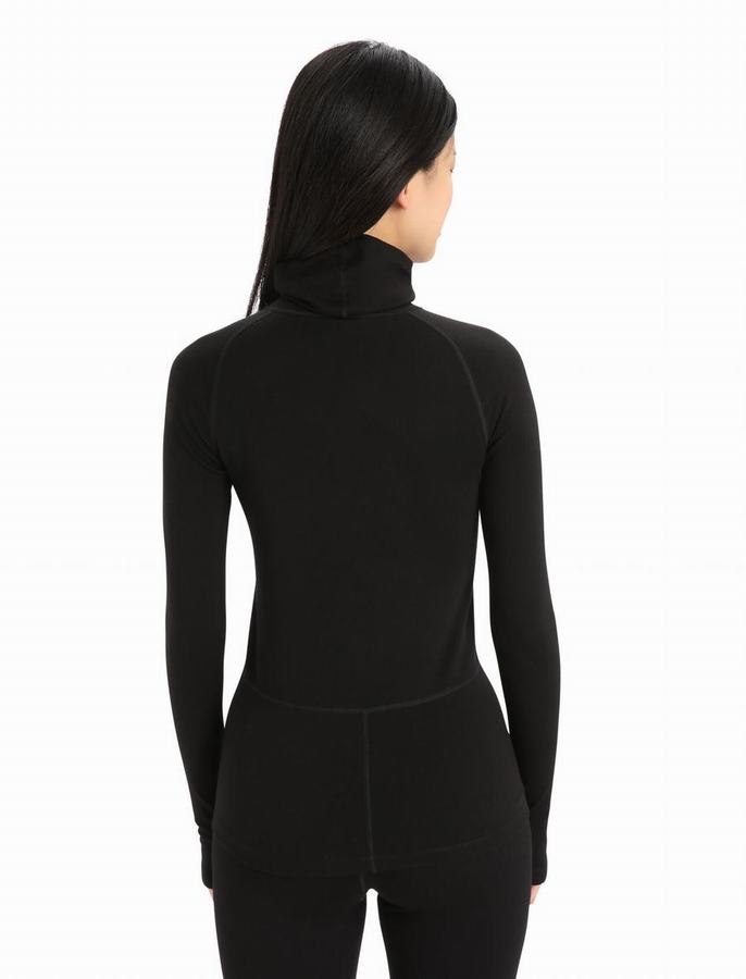 Capas Base Icebreaker MerinoFine™ Long Sleeve Roll Neck Termica Mujer Negros | SRY387IF