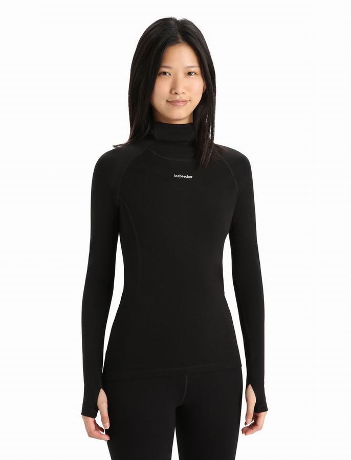 Capas Base Icebreaker MerinoFine™ Long Sleeve Roll Neck Termica Mujer Negros | SRY387IF