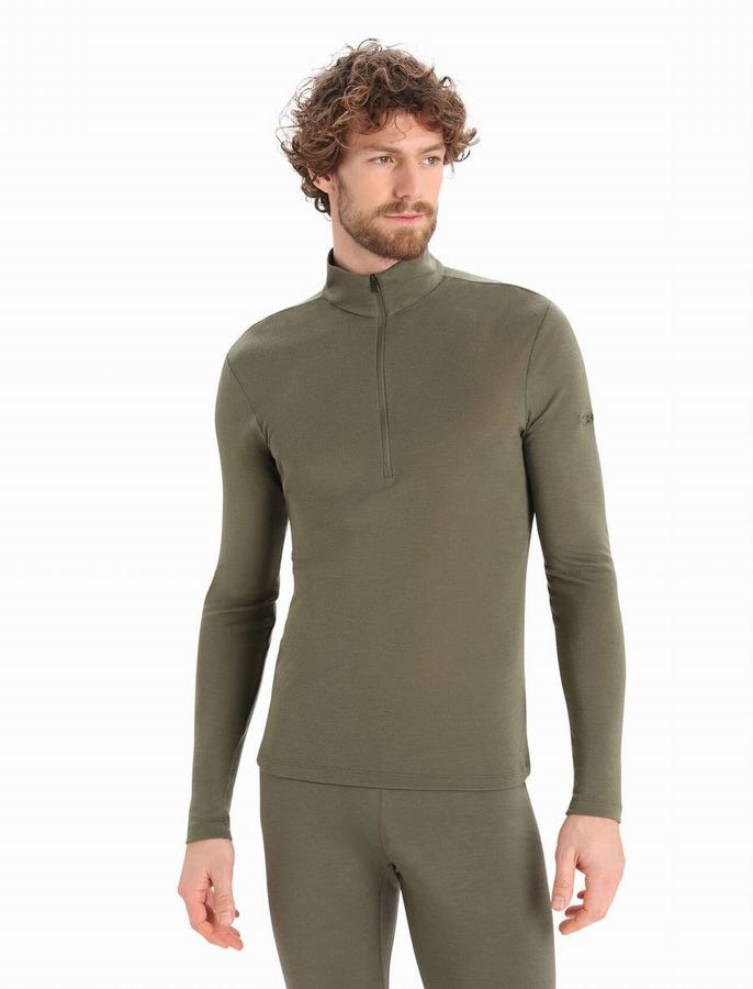 Capas Base Icebreaker Merino 175 Everyday Long Sleeve Half Zip Termica Hombre Verde Oliva | JFO6897MK